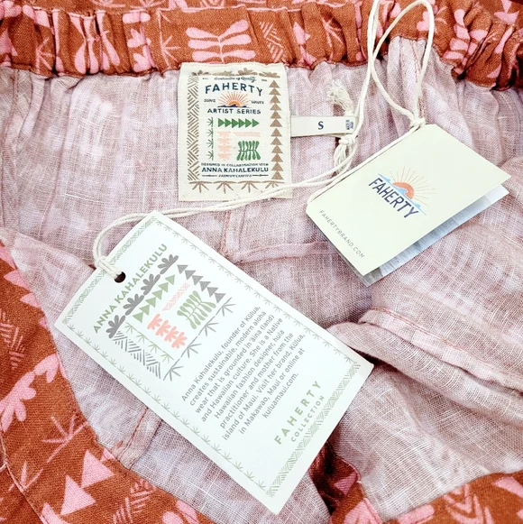 NWT FAHERTY x Anna Kahalekulu Artist Series Vintage Wash Linen Maxi Sun Dress S - Picture 8 of 13